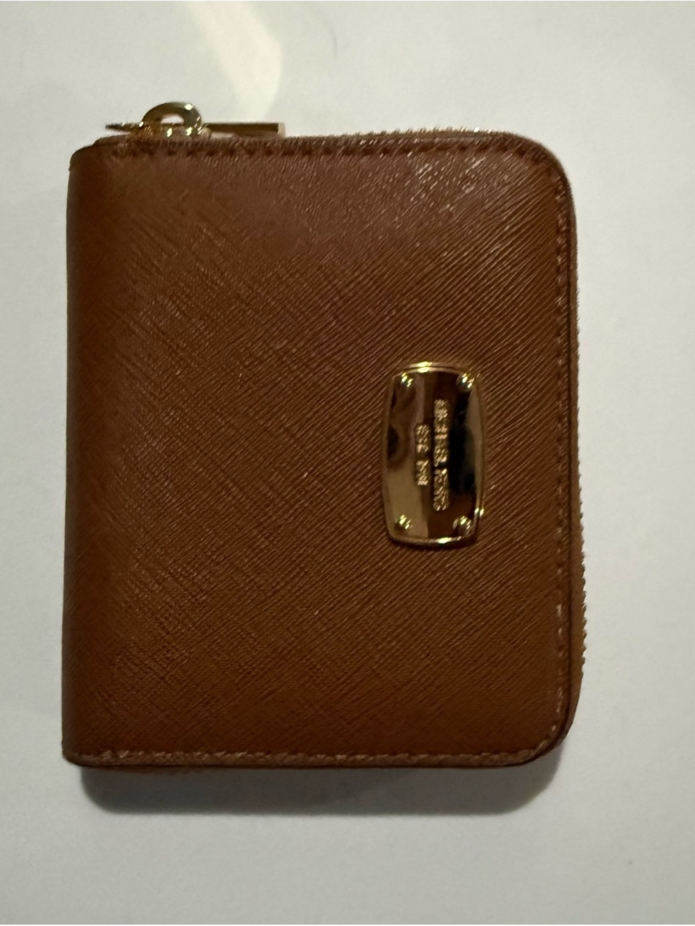 Michael Kors Brown Zip Wallet with Gold Logo Plate